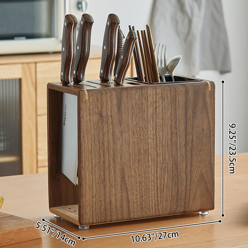 Modern Minimalist Rectangular Black Walnut Nauclea Wood Knife Holder For Kitchen