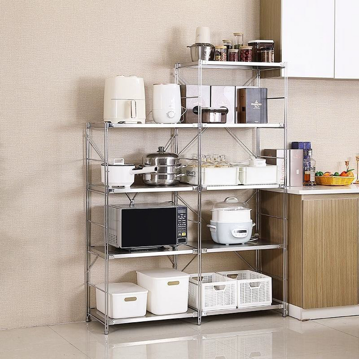 Modern Minimalist Rectangular Carbon Steel Stainless Steel Storage Shelf Adjustable Shelves 5/6-Tier For Kitchen