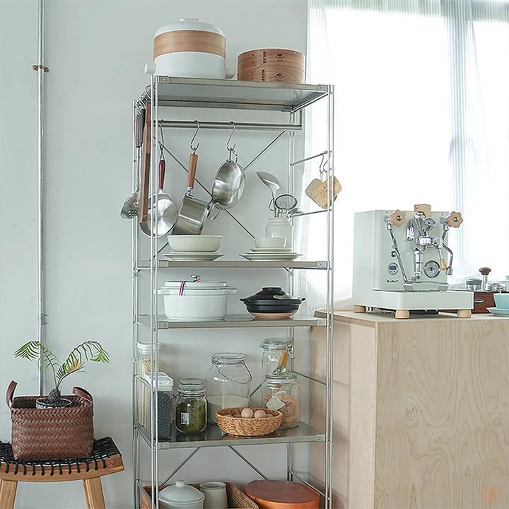 Modern Minimalist Rectangular Carbon Steel Stainless Steel Storage Shelf Adjustable Shelves 5/6-Tier For Kitchen