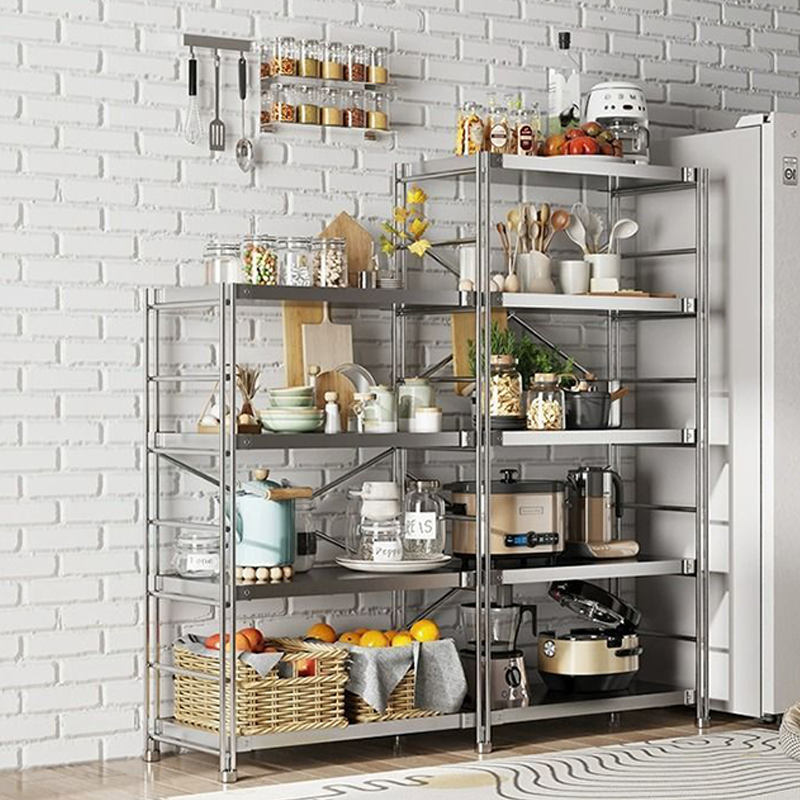 Modern Minimalist Rectangular Carbon Steel Stainless Steel Storage Shelf Adjustable Shelves 5/6-Tier For Kitchen