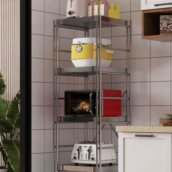 Modern Minimalist Rectangular Carbon Steel Stainless Steel Storage Shelf Adjustable Shelves 5/6-Tier For Kitchen
