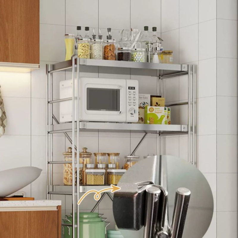 Modern Minimalist Rectangular Carbon Steel Stainless Steel Storage Shelf Adjustable Shelves 5/6-Tier For Kitchen