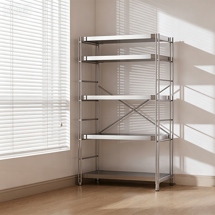 Modern Minimalist Rectangular Carbon Steel Stainless Steel Storage Shelf Adjustable Shelves 5/6-Tier For Kitchen