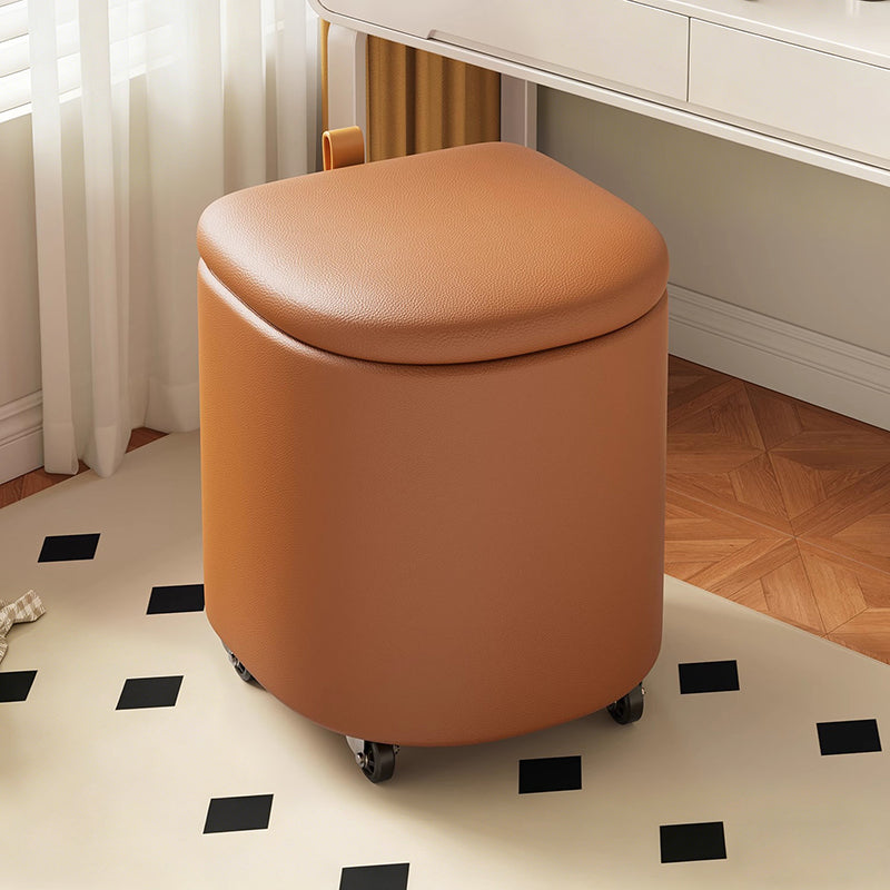 Modern Minimalist D Shape Faux Leather MDF Storage Stool Movable For Living Room