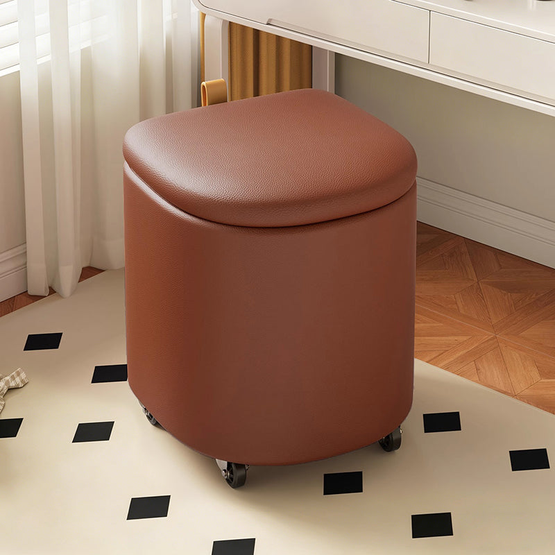 Modern Minimalist D Shape Faux Leather MDF Storage Stool Movable For Living Room
