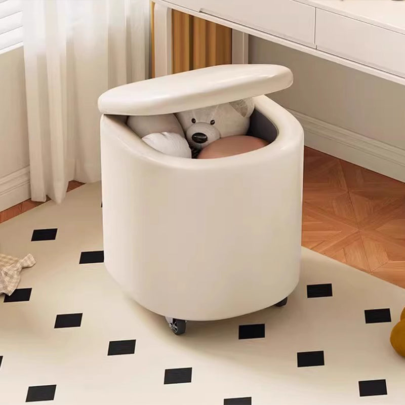 Modern Minimalist D Shape Faux Leather MDF Storage Stool Movable For Living Room