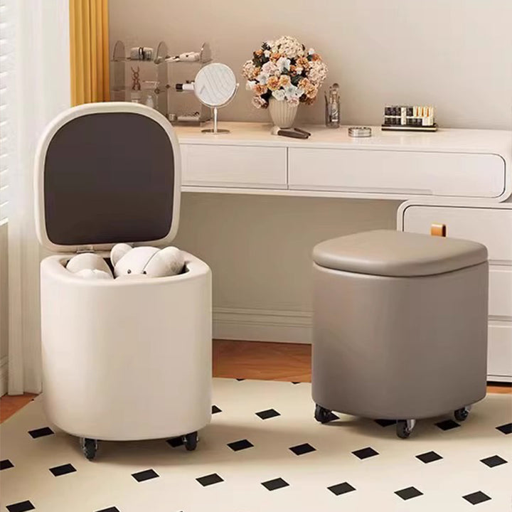 Modern Minimalist D Shape Faux Leather MDF Storage Stool Movable For Living Room