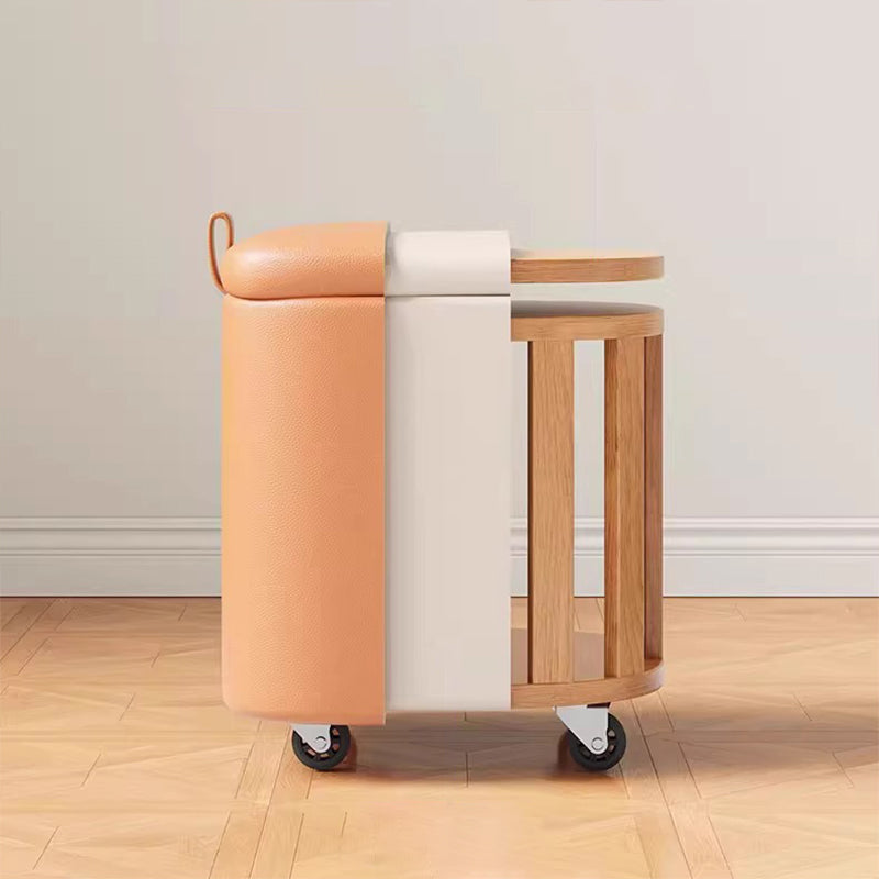 Modern Minimalist D Shape Faux Leather MDF Storage Stool Movable For Living Room