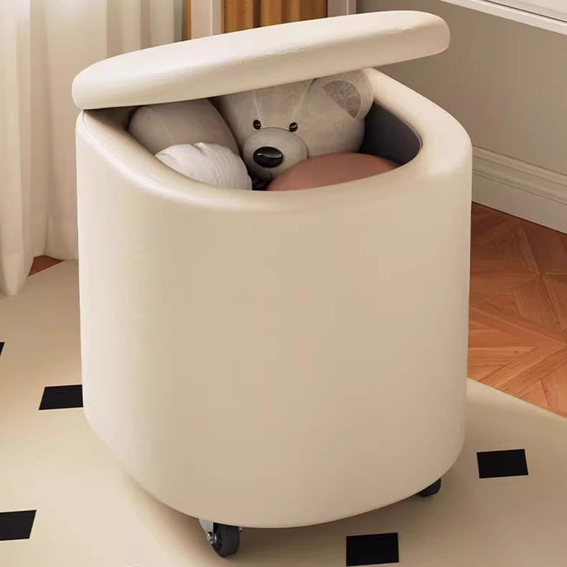 Modern Minimalist D Shape Faux Leather MDF Storage Stool Movable For Living Room