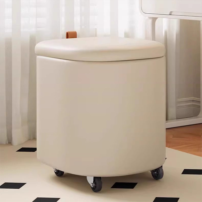 Modern Minimalist D Shape Faux Leather MDF Storage Stool Movable For Living Room
