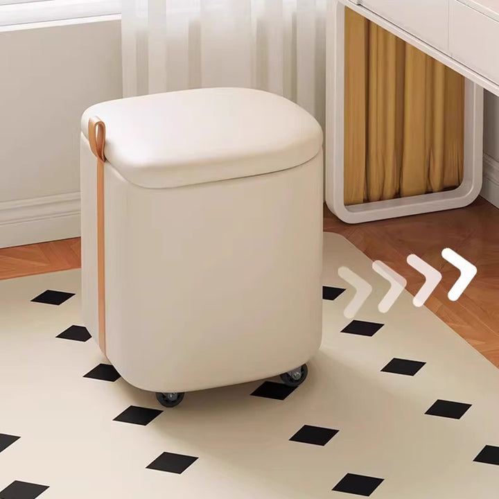 Modern Minimalist D Shape Faux Leather MDF Storage Stool Movable For Living Room