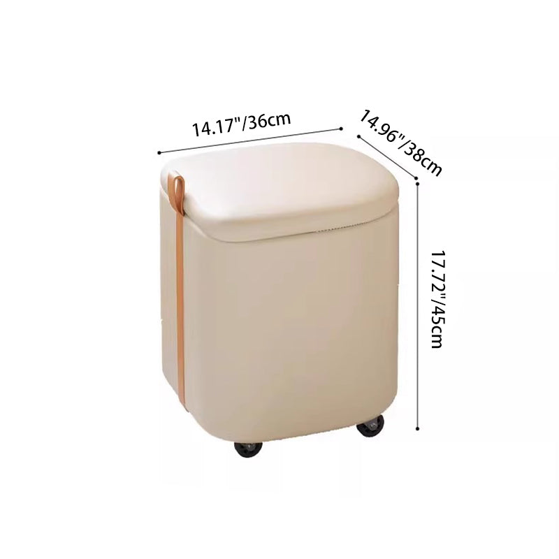 Modern Minimalist D Shape Faux Leather MDF Storage Stool Movable For Living Room