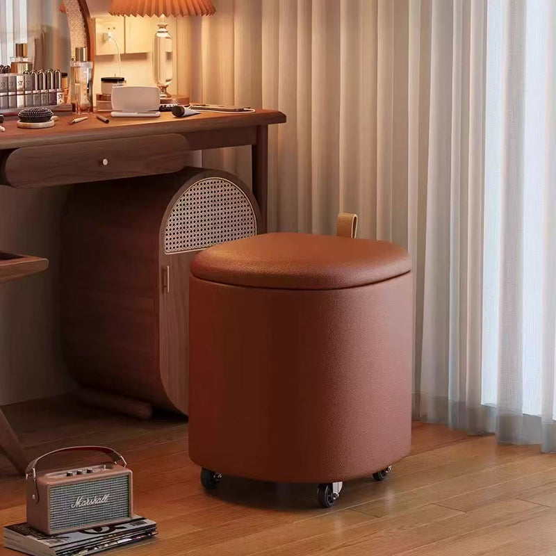 Modern Minimalist D Shape Faux Leather MDF Storage Stool Movable For Living Room