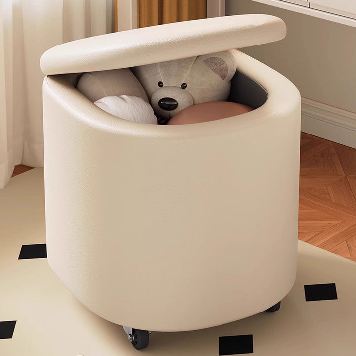 Modern Minimalist D Shape Faux Leather MDF Storage Stool Movable For Living Room