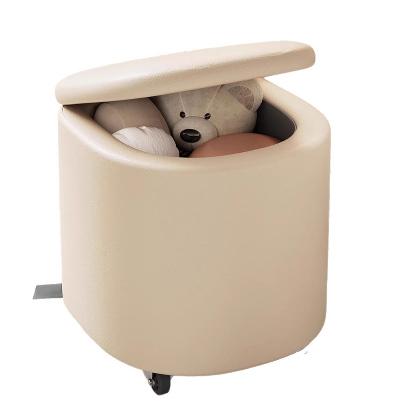 Modern Minimalist D Shape Faux Leather MDF Storage Stool Movable For Living Room