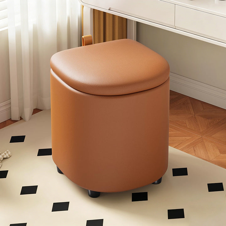 Modern Minimalist D Shape Faux Leather MDF Storage Stool Movable For Living Room