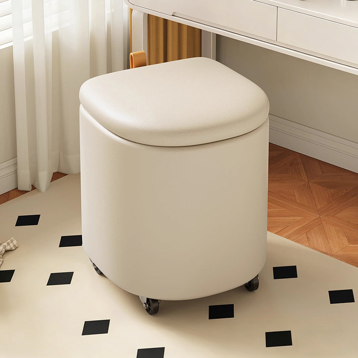 Modern Minimalist D Shape Faux Leather MDF Storage Stool Movable For Living Room