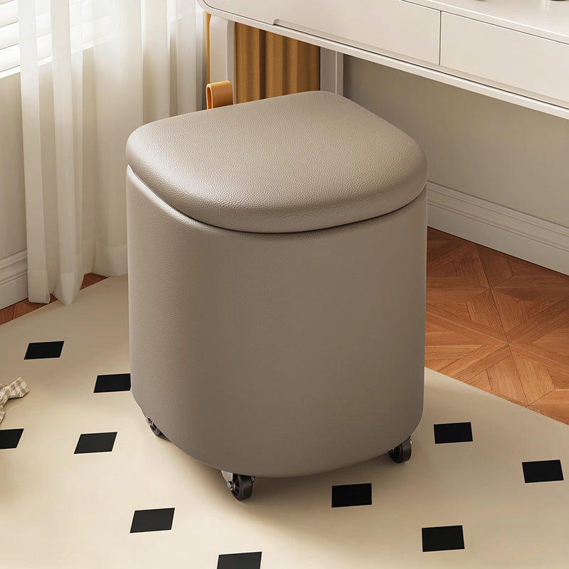 Modern Minimalist D Shape Faux Leather MDF Storage Stool Movable For Living Room