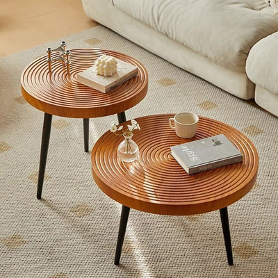 Mesa de café redonda de hierro y PVC con anillos anuales creativos contemporáneos para sala de estar 