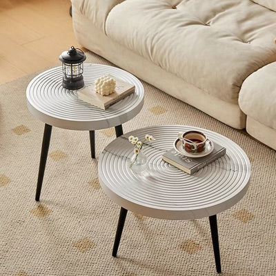 Mesa de café redonda de hierro y PVC con anillos anuales creativos contemporáneos para sala de estar 