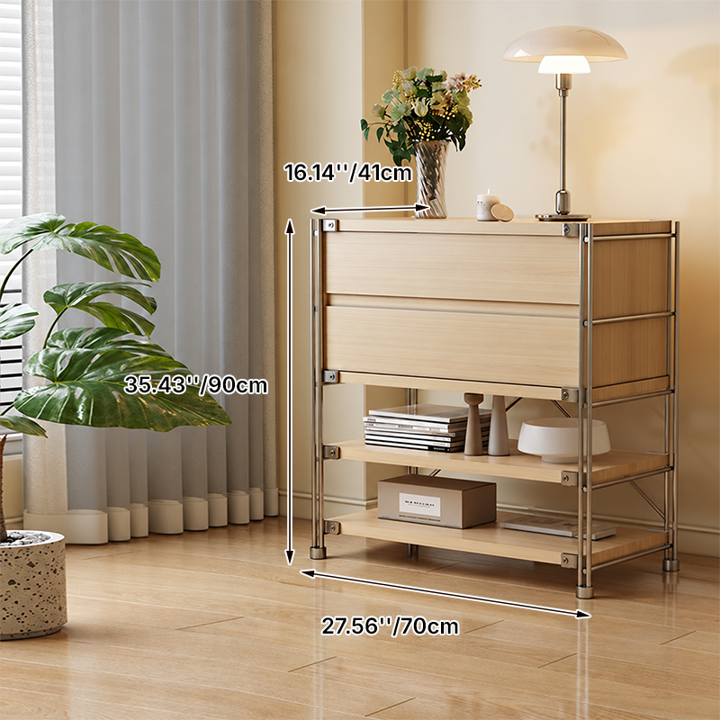 Shoe Storage Cabinet With 2 Drawers &amp; Multi-Tier Open Shelves - Modern Particleboard &amp; Steel Entryway Organizer
