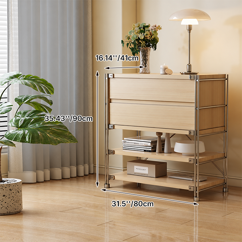 Shoe Storage Cabinet With 2 Drawers &amp; Multi-Tier Open Shelves - Modern Particleboard &amp; Steel Entryway Organizer