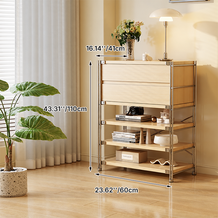Shoe Storage Cabinet With 2 Drawers &amp; Multi-Tier Open Shelves - Modern Particleboard &amp; Steel Entryway Organizer