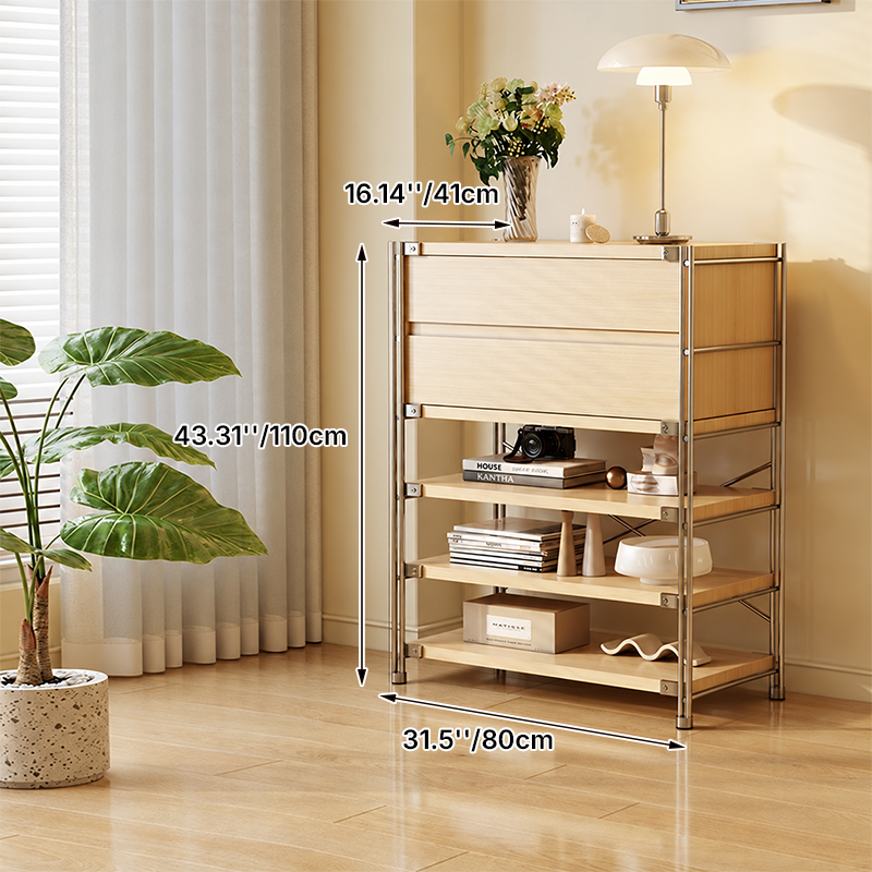 Shoe Storage Cabinet With 2 Drawers &amp; Multi-Tier Open Shelves - Modern Particleboard &amp; Steel Entryway Organizer