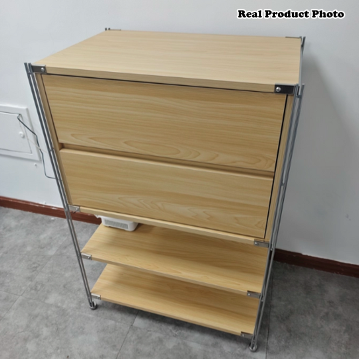 Shoe Storage Cabinet With 2 Drawers &amp; Multi-Tier Open Shelves - Modern Particleboard &amp; Steel Entryway Organizer
