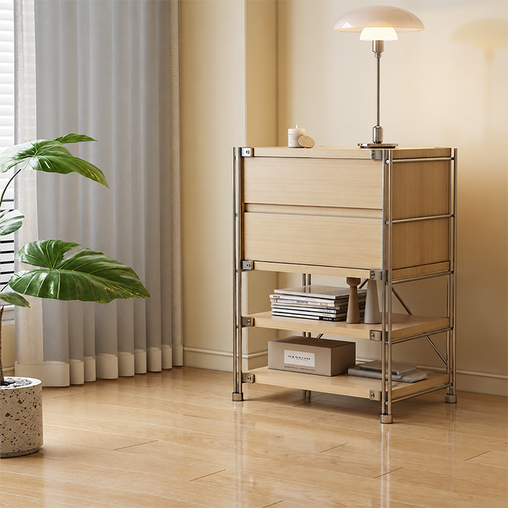 Shoe Storage Cabinet With 2 Drawers &amp; Multi-Tier Open Shelves - Modern Particleboard &amp; Steel Entryway Organizer