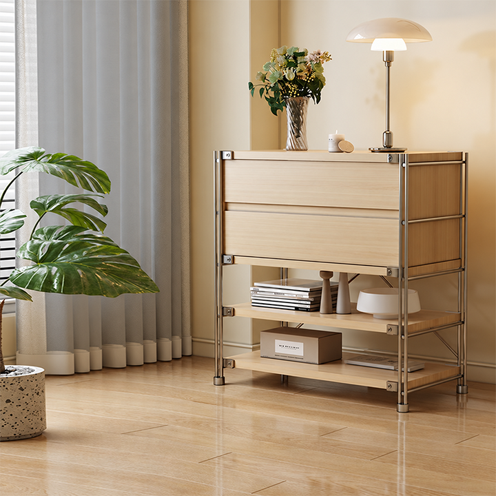 Shoe Storage Cabinet With 2 Drawers &amp; Multi-Tier Open Shelves - Modern Particleboard &amp; Steel Entryway Organizer