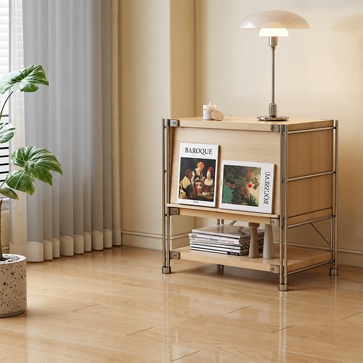 Modern Entryway Storage Cabinet With Flip-Down Door, Open Shelves &amp; Spacious Top For Living Room