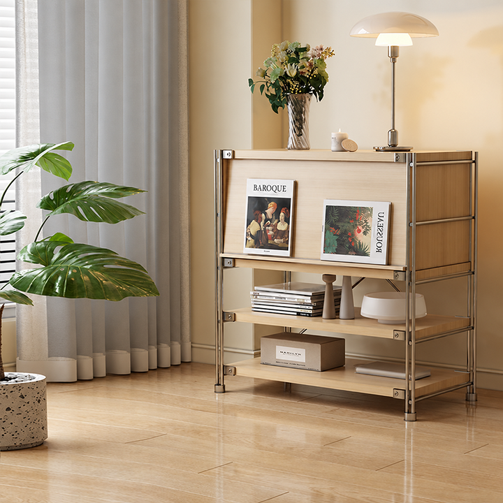 Modern Entryway Storage Cabinet With Flip-Down Door, Open Shelves &amp; Spacious Top For Living Room