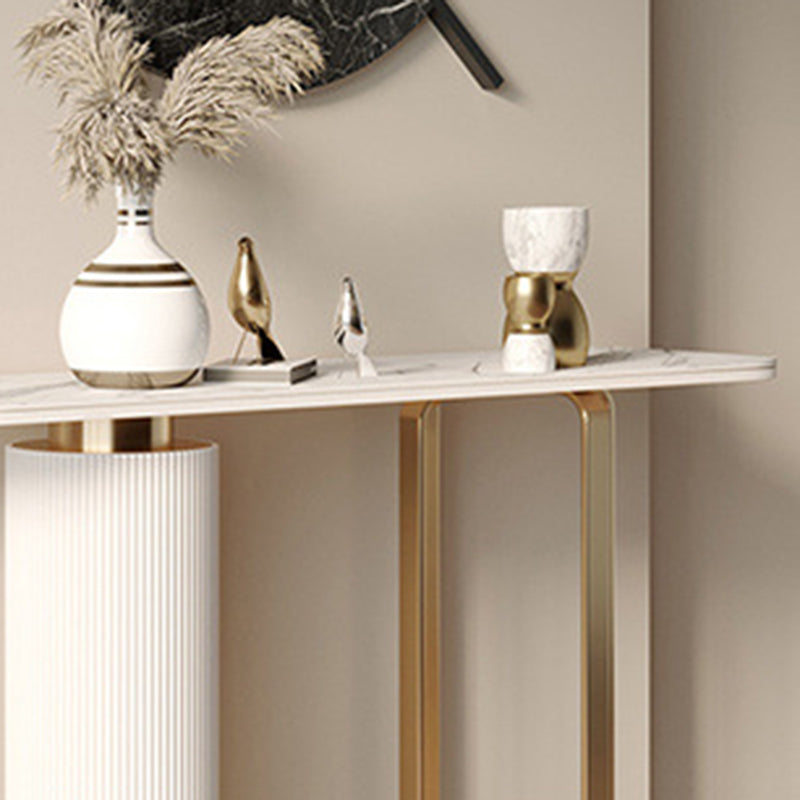 Contemporary Nordic Rock Slab Carbon Steel Pine Wood Rectangular Console Table 1-Tier For Entryways &amp; Hallway