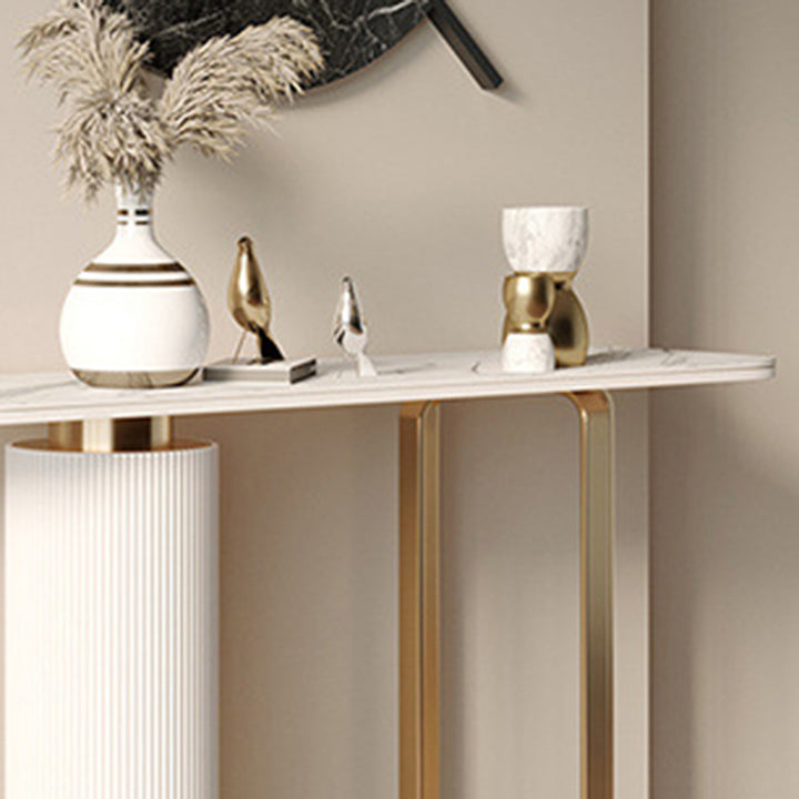Contemporary Nordic Rock Slab Carbon Steel Pine Wood Rectangular Console Table 1-Tier For Entryways &amp; Hallway