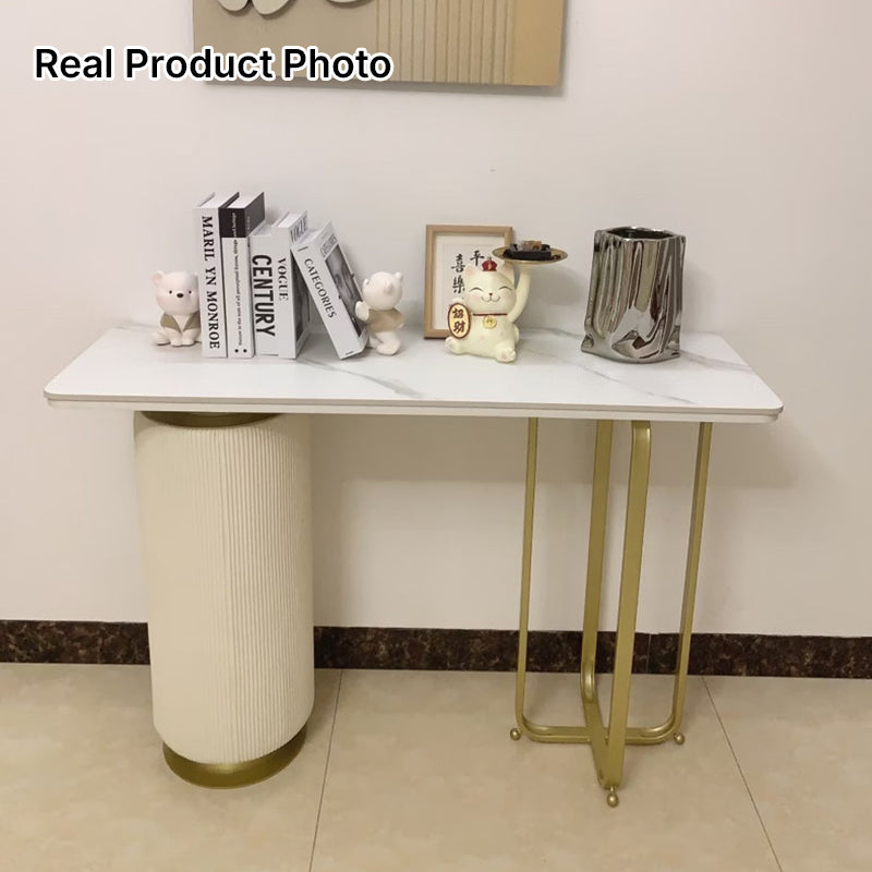 Contemporary Nordic Rock Slab Carbon Steel Pine Wood Rectangular Console Table 1-Tier For Entryways &amp; Hallway