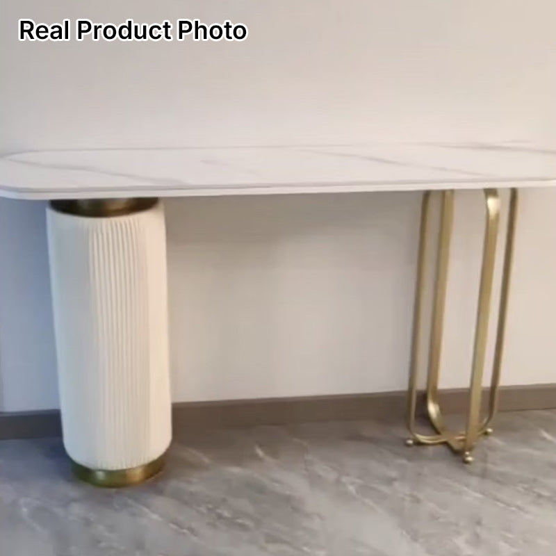 Contemporary Nordic Rock Slab Carbon Steel Pine Wood Rectangular Console Table 1-Tier For Entryways &amp; Hallway