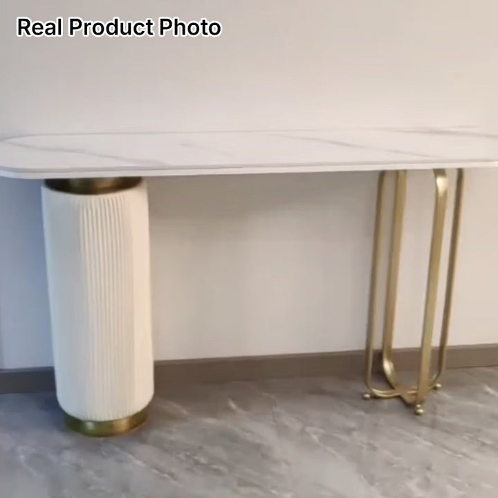 Contemporary Nordic Rock Slab Carbon Steel Pine Wood Rectangular Console Table 1-Tier For Entryways &amp; Hallway