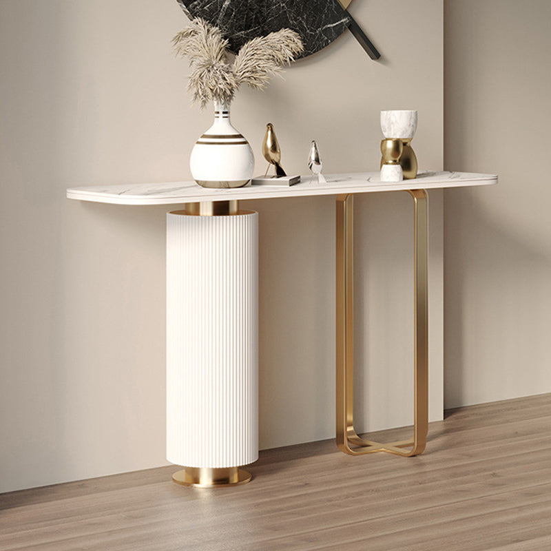 Contemporary Nordic Rock Slab Carbon Steel Pine Wood Rectangular Console Table 1-Tier For Entryways &amp; Hallway