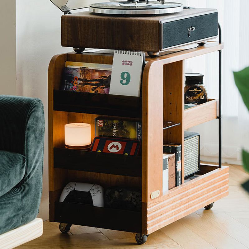 Modern Mid-Century Rubberwood Glass Rectangular Movable Space-Saving Side Table 3-Tier For Living Room