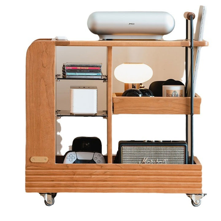 Modern Mid-Century Rubberwood Glass Rectangular Movable Space-Saving Side Table 3-Tier For Living Room