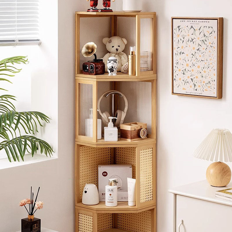 Modern Minimalist Bamboo Acrylic Faux Rattan Stackable Polygon Corner Storage Cabinet 2-Tier For Bedroom