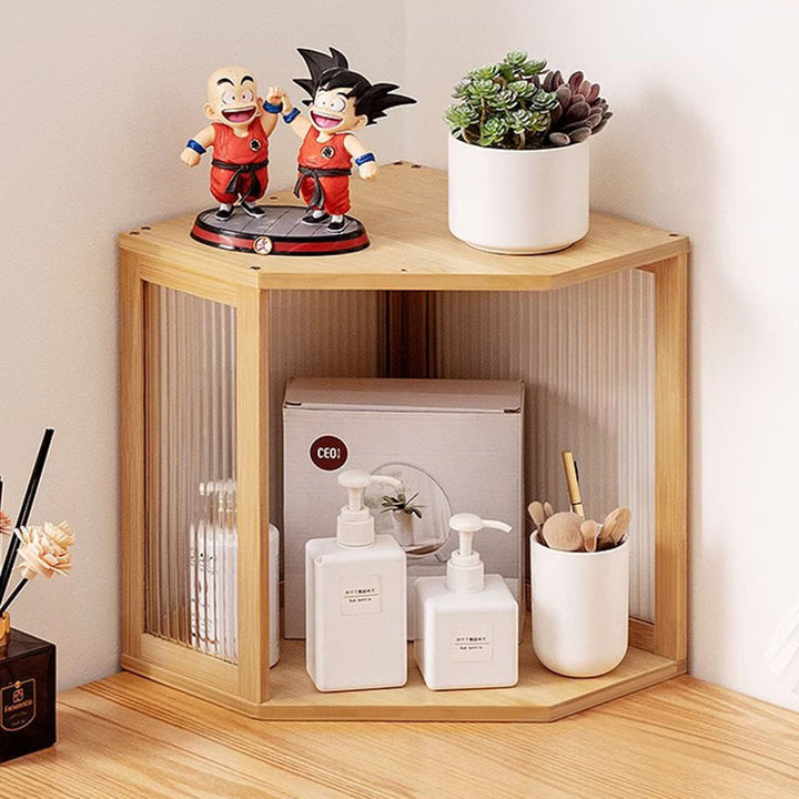 Modern Minimalist Bamboo Acrylic Faux Rattan Stackable Polygon Corner Storage Cabinet 2-Tier For Bedroom