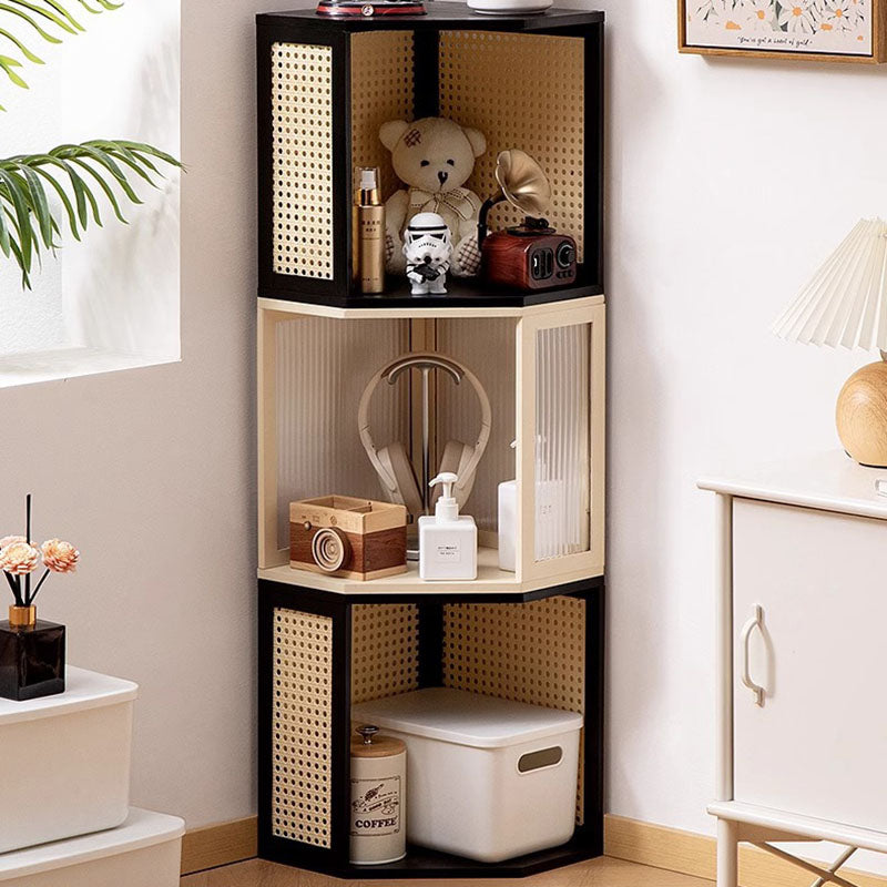 Modern Minimalist Bamboo Acrylic Faux Rattan Stackable Polygon Corner Storage Cabinet 2-Tier For Bedroom