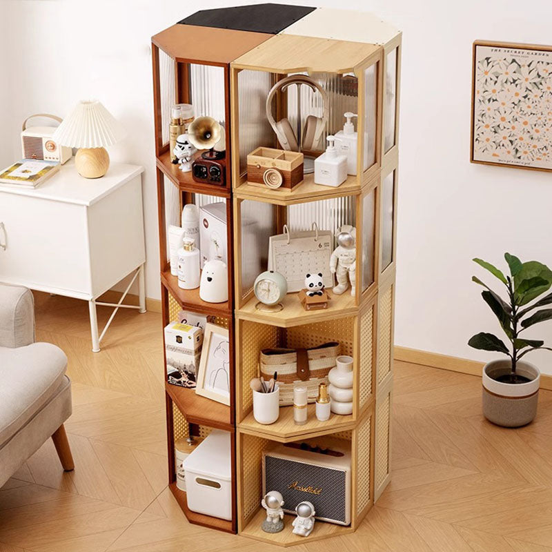 Modern Minimalist Bamboo Acrylic Faux Rattan Stackable Polygon Corner Storage Cabinet 2-Tier For Bedroom
