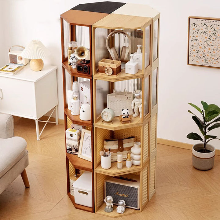 Modern Minimalist Bamboo Acrylic Faux Rattan Stackable Polygon Corner Storage Cabinet 2-Tier For Bedroom