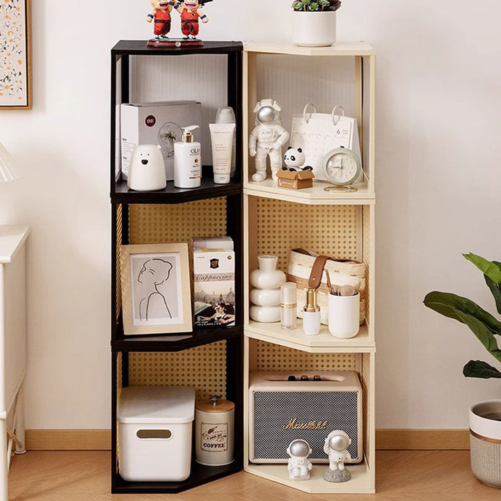 Modern Minimalist Bamboo Acrylic Faux Rattan Stackable Polygon Corner Storage Cabinet 2-Tier For Bedroom