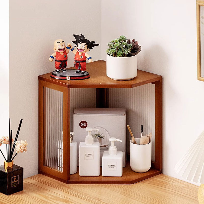 Modern Minimalist Bamboo Acrylic Faux Rattan Stackable Polygon Corner Storage Cabinet 2-Tier For Bedroom
