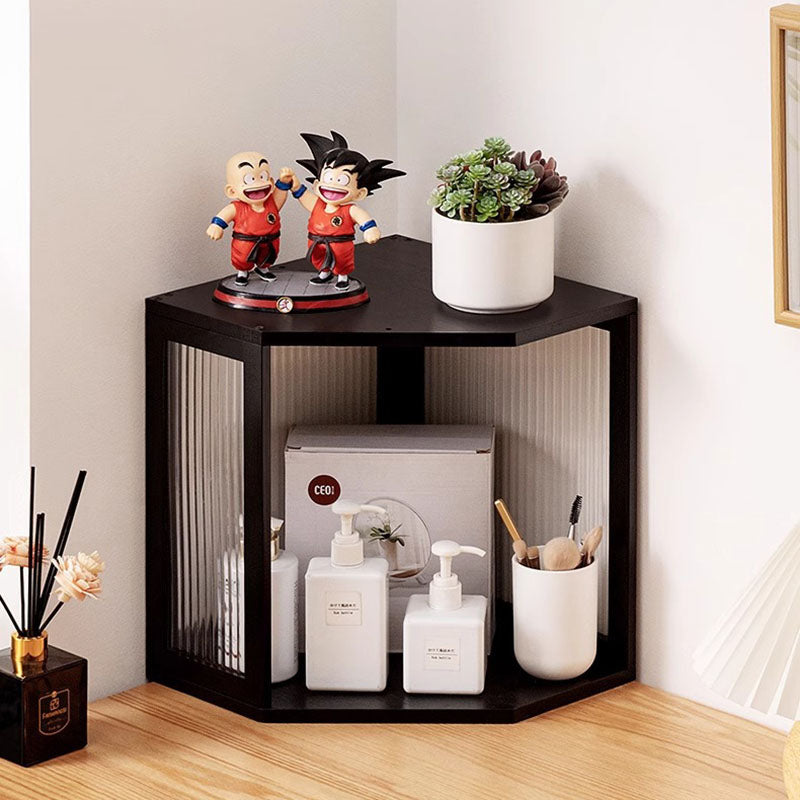 Modern Minimalist Bamboo Acrylic Faux Rattan Stackable Polygon Corner Storage Cabinet 2-Tier For Bedroom