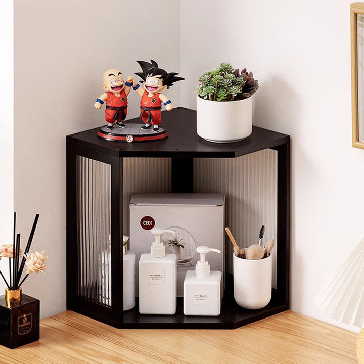 Modern Minimalist Bamboo Acrylic Faux Rattan Stackable Polygon Corner Storage Cabinet 2-Tier For Bedroom